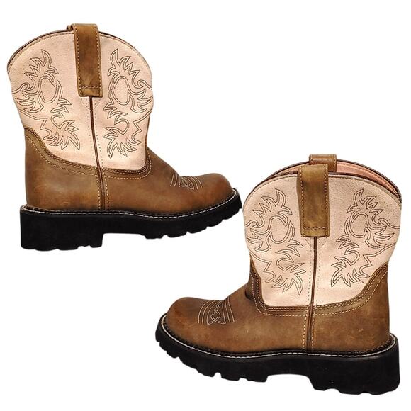 Ariat Shoes - Ariat Fatbaby Western Cowboy Boots Pink Brown Leather Womens Size 5B